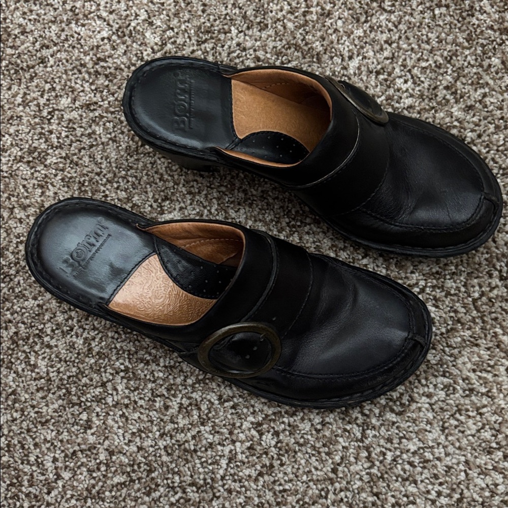 Born Black Leather Slip-On Mules